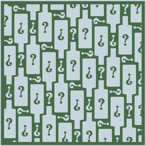 Green bottles with question marks.