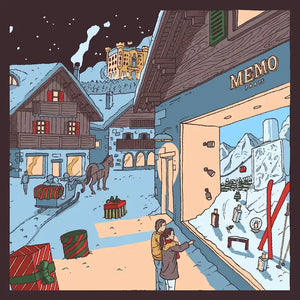 Winter village scene.