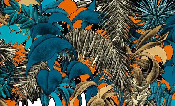 Colorful tropical foliage pattern.