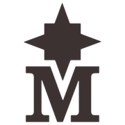 Dark gray metallic logo featuring a stylized star above the letter ’m’.